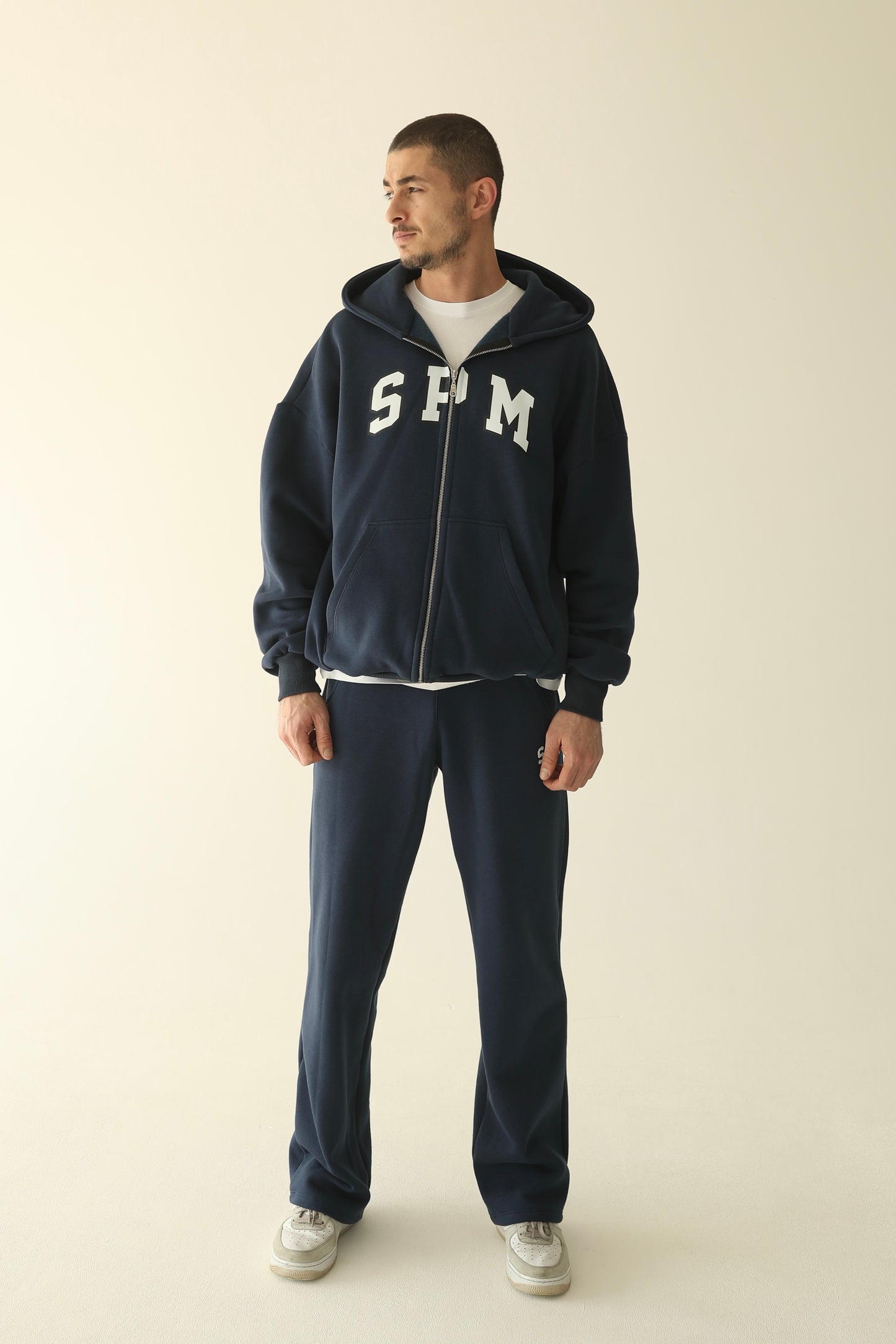 Men's Navy blue warm oversize zip-up hoodie