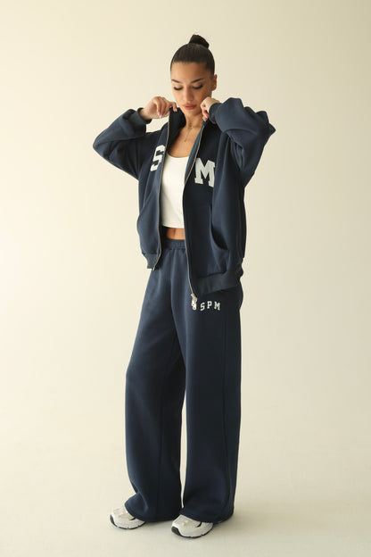 Navy blue warm oversize zip-up hoodie