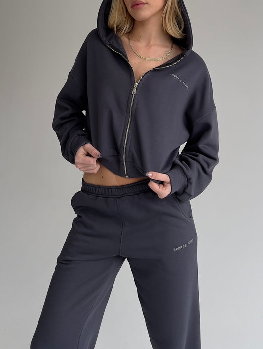 Dark gray,short zip-up hoodie