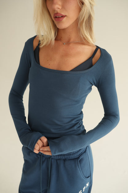 Midnight blue square neck top