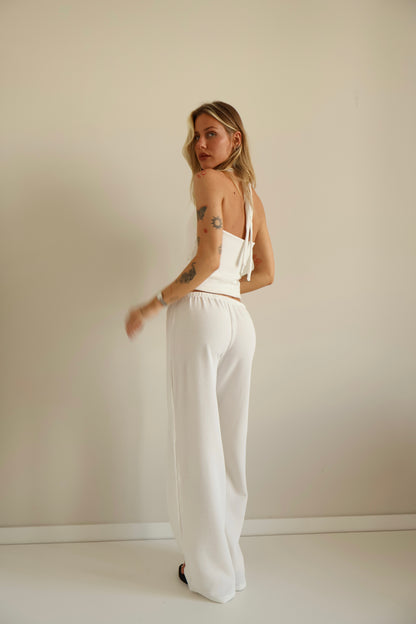 Waffle white halter top
