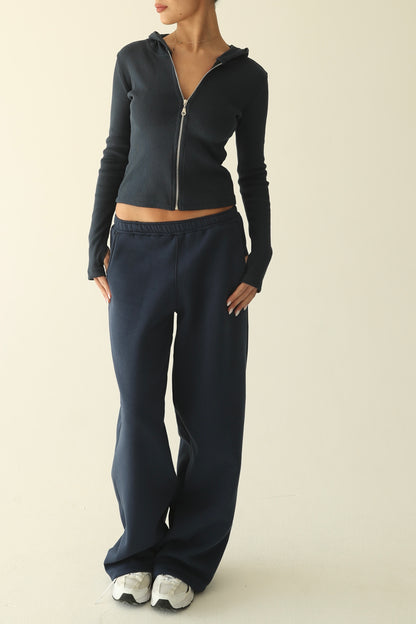 Navy blue ribbed cotton jacket