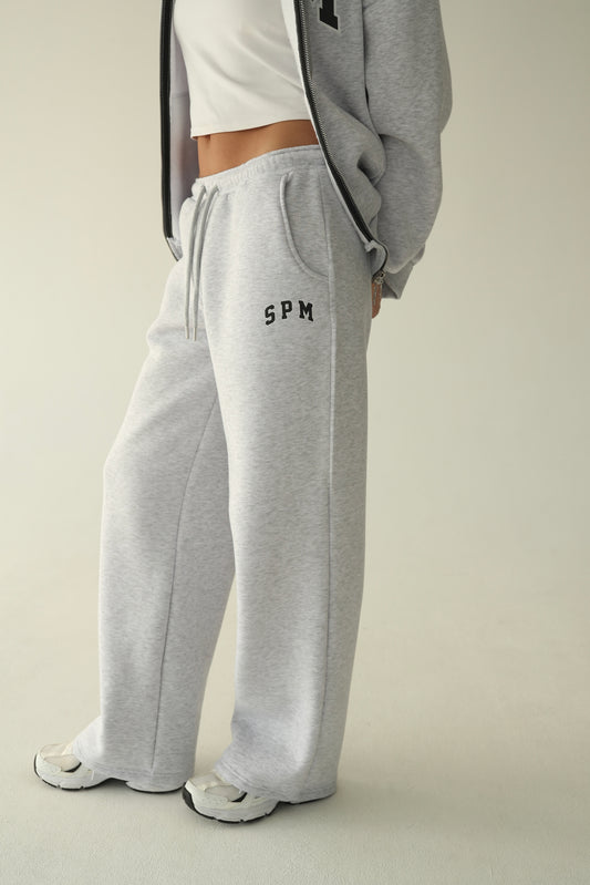 Melange gray warm straight sweatpants