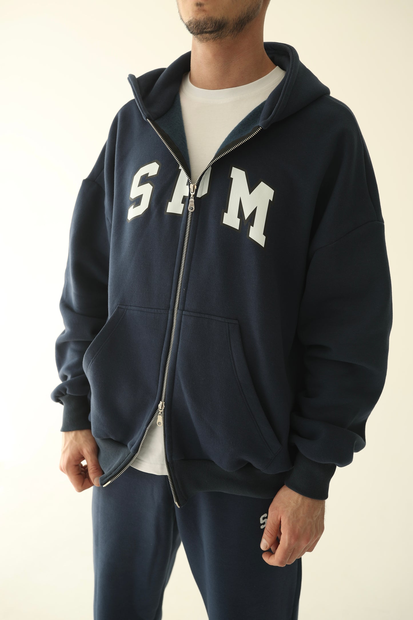 Men's Navy blue warm oversize zip-up hoodie