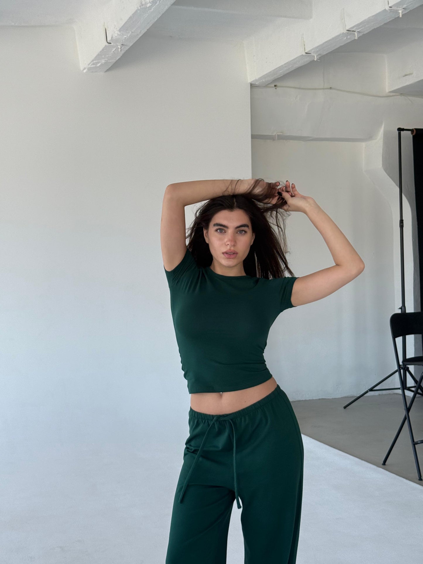 Green round neck top