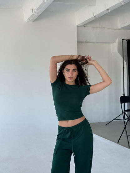 Green round neck top