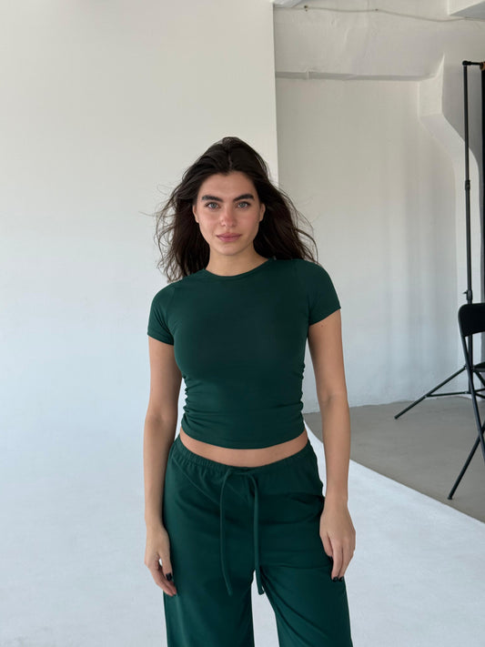 Green round neck top