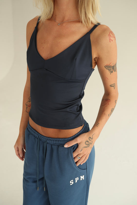 Dark blue V neck bralette top