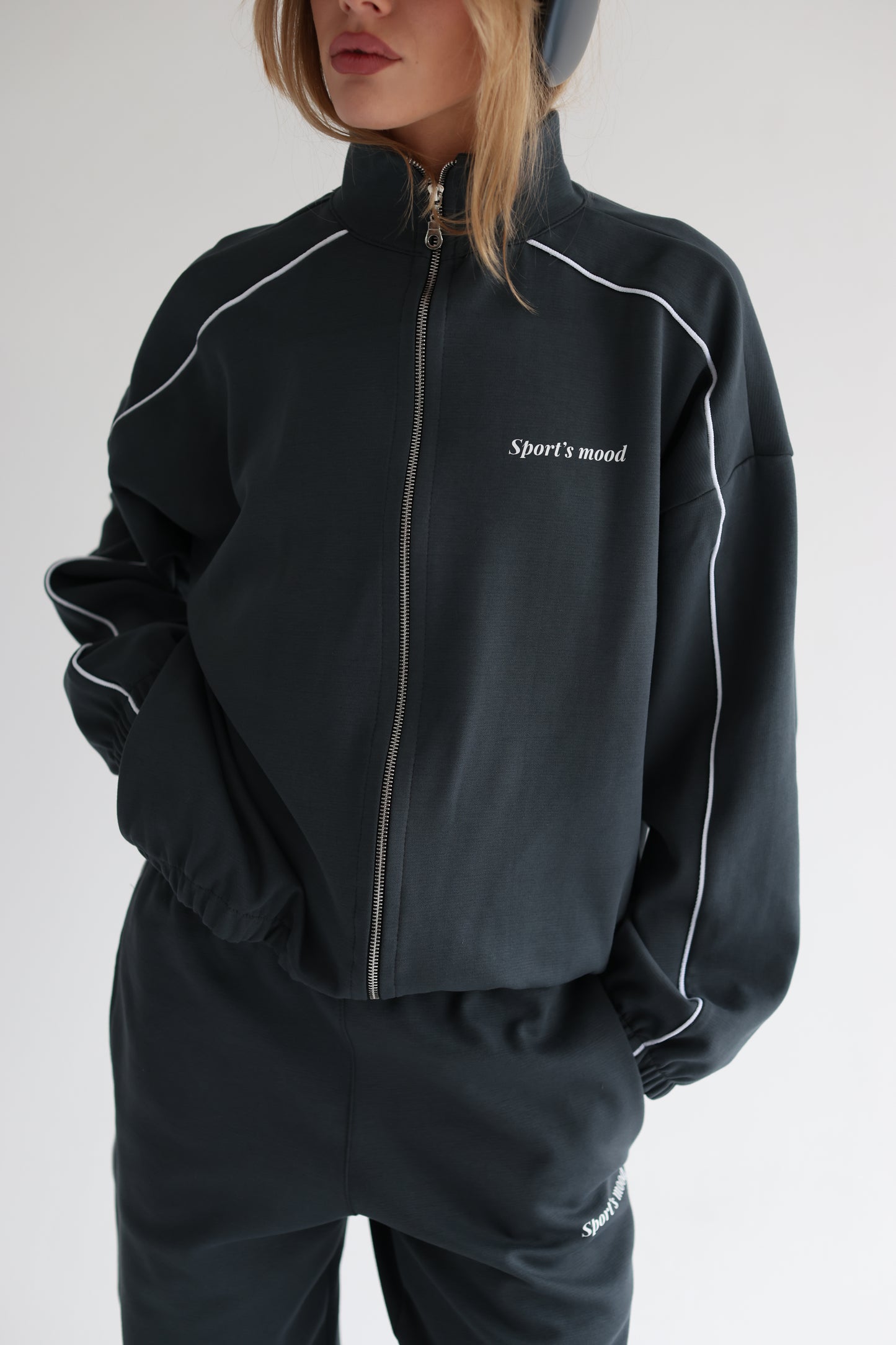 Graphite teal line track jacket