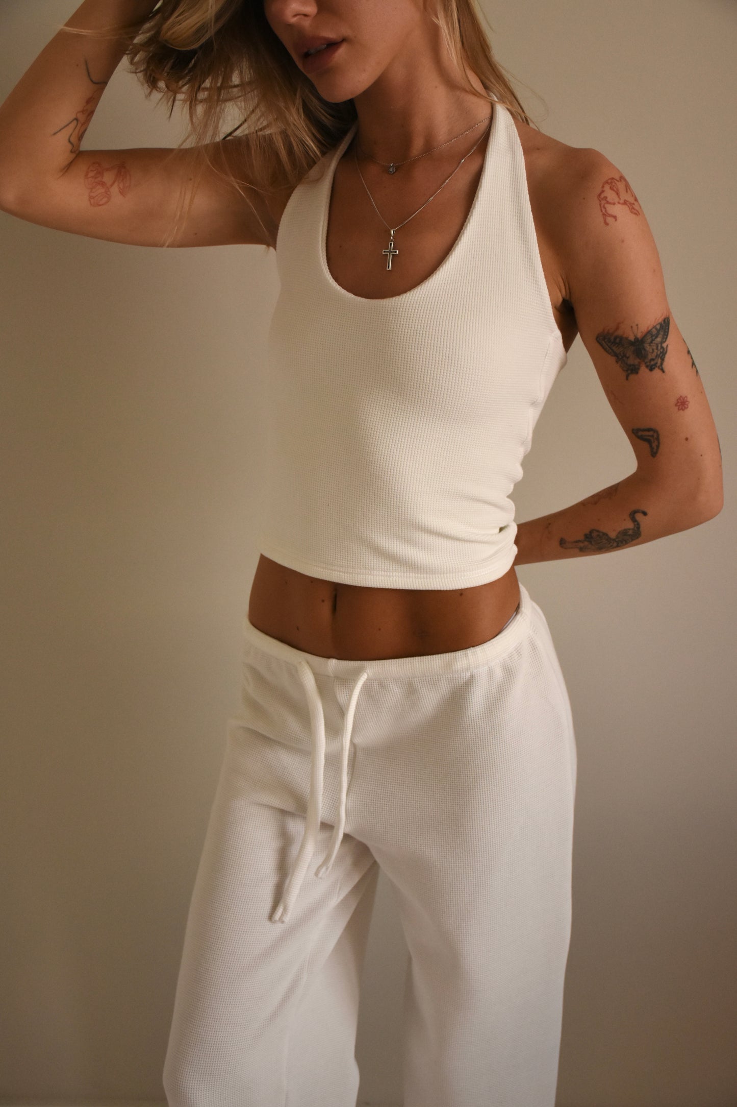 Waffle white halter top