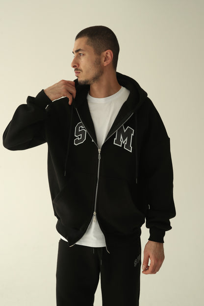 Men's Black warm oversize zip-up hoodie