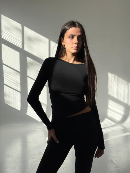 Black, round neck top