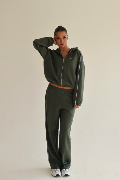 Khaki line track zip-up hoodie