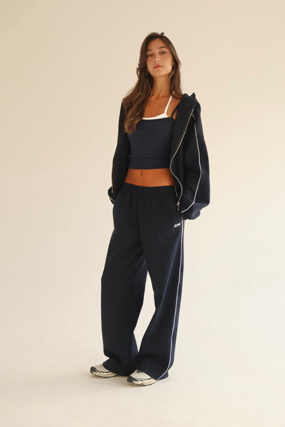 Dark blue line track zip-up hoodie