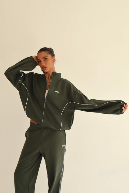 Khaki arc line track jacket