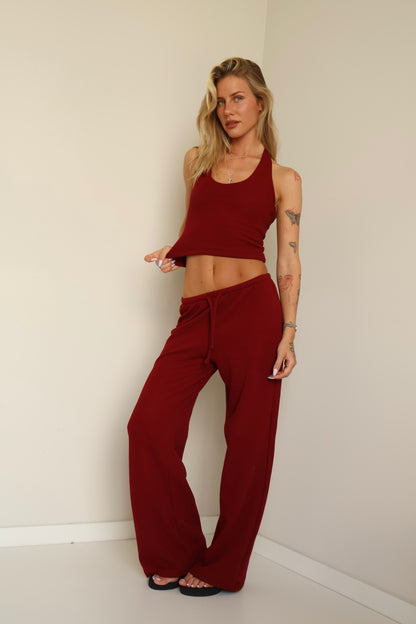Burgundy waffle pants