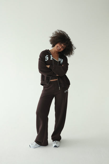 მუქი ყავისფერი სწორი სპორტული შარვალი