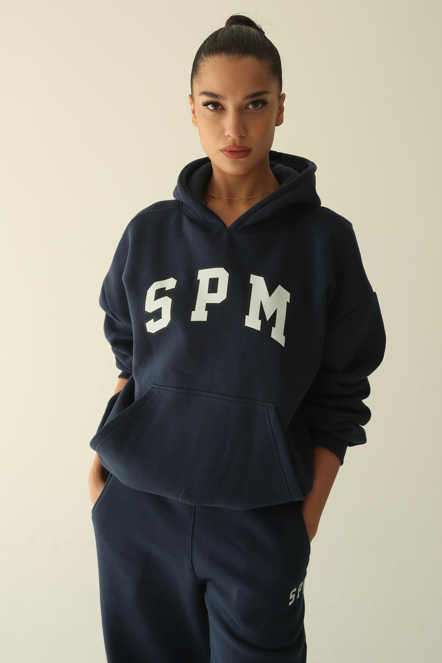 Navy blue warm oversize hoodie