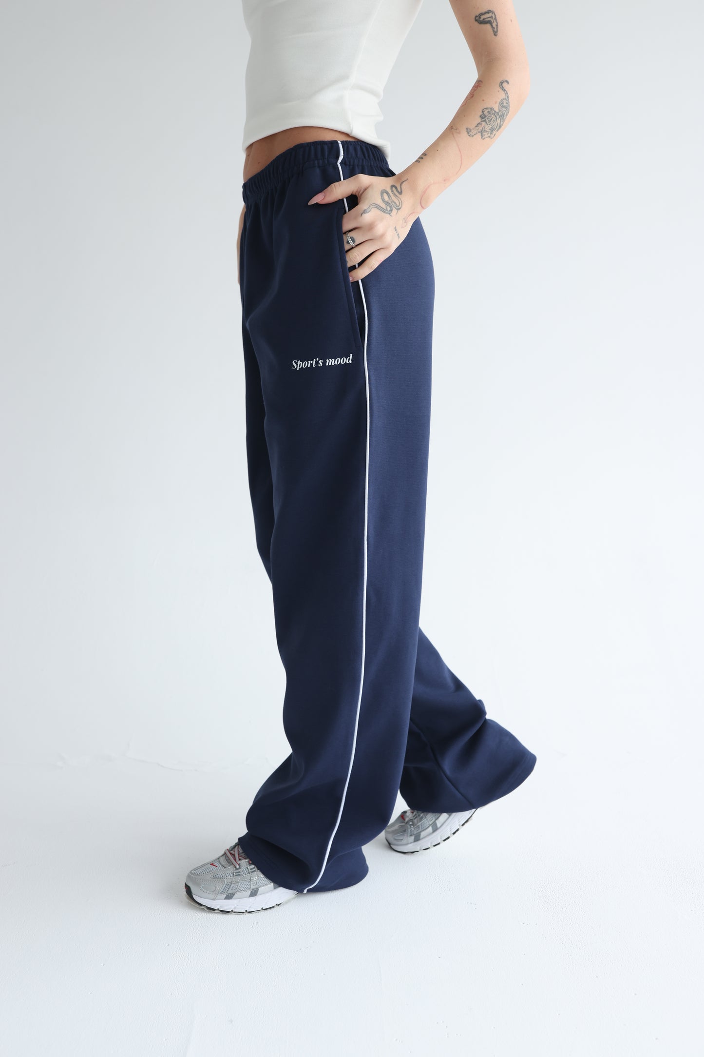 Navy blue straight line track sweatpants