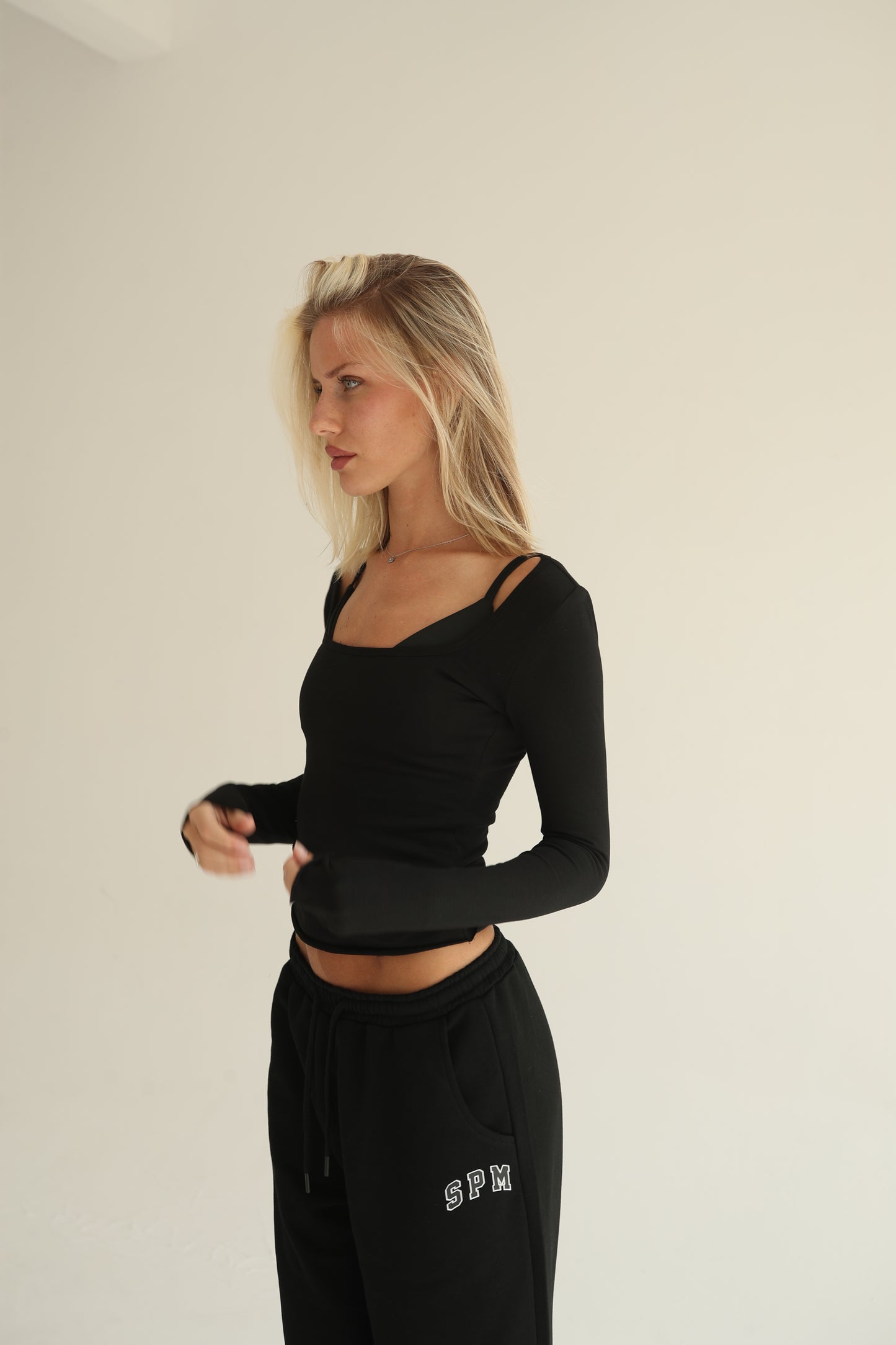 Black square neck top