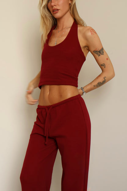 Waffle burgundy halter top