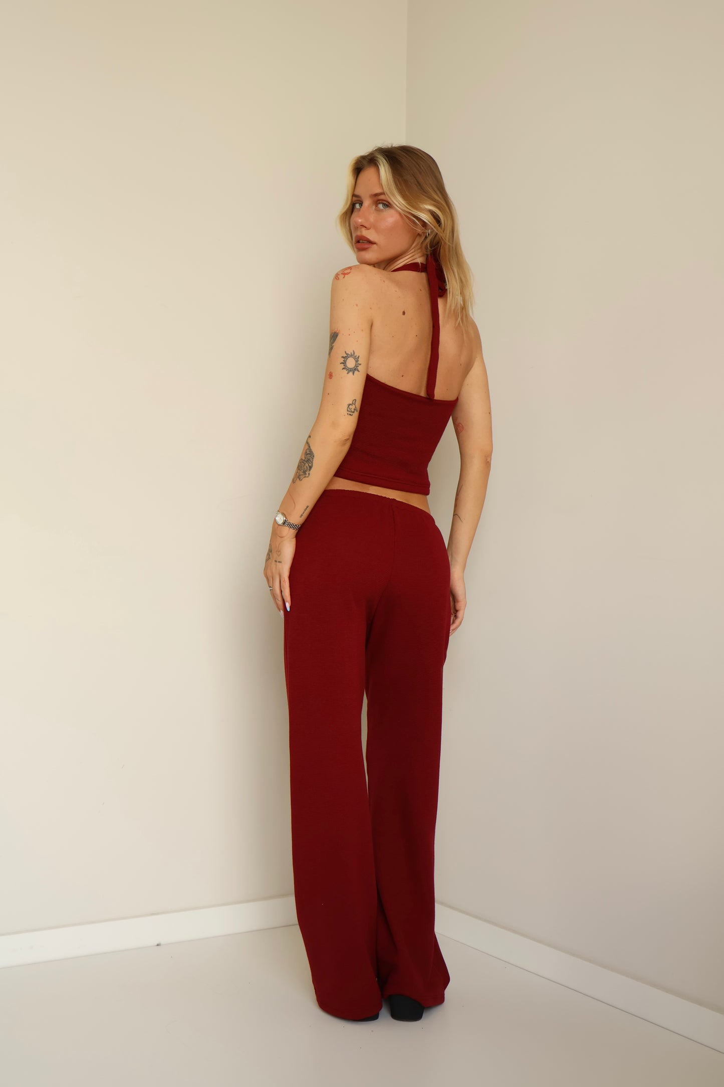 Waffle burgundy halter top