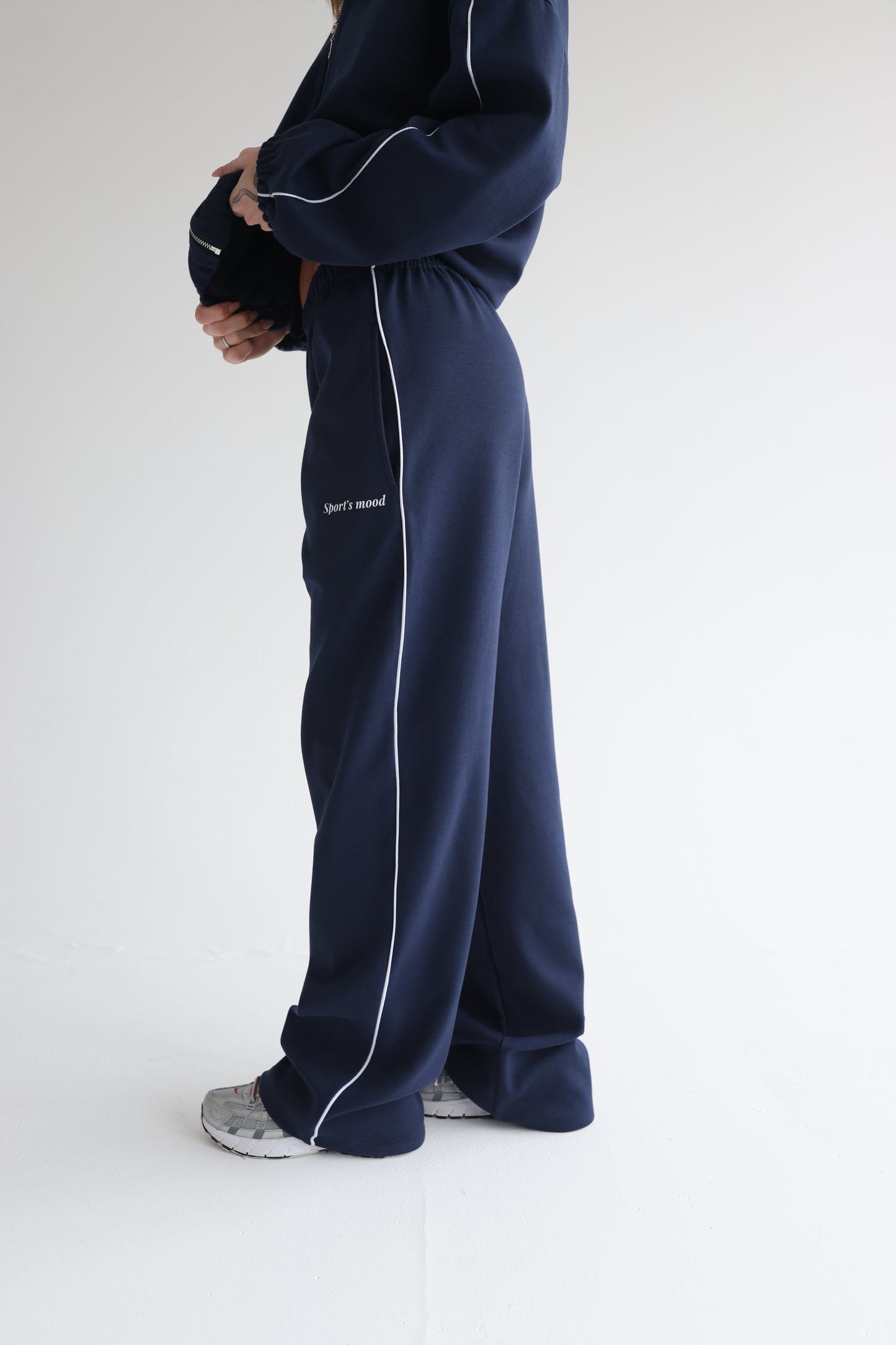 Navy blue straight line track sweatpants