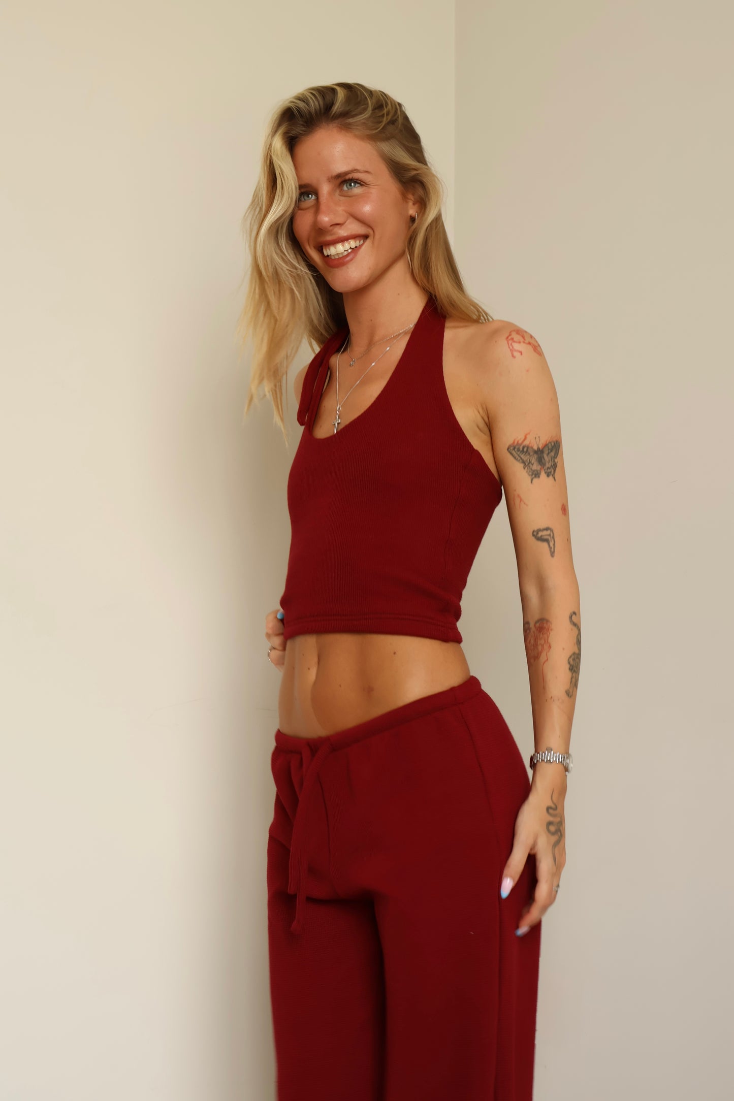 Waffle burgundy halter top