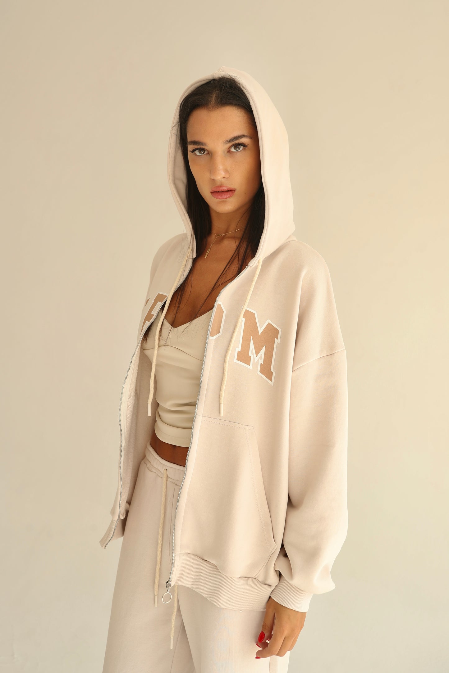 Vanilla cream zip-up hoodie