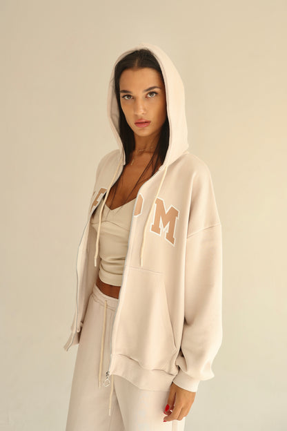 Vanilla cream zip-up hoodie