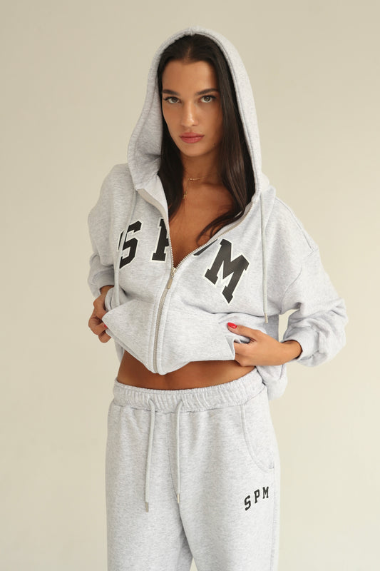 Melange gray zip-up hoodie