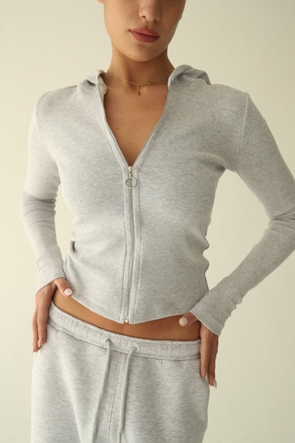 Melange gray ribbed cotton jacket