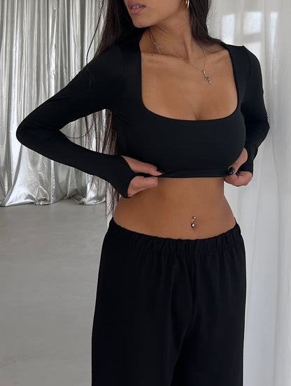 Black square-neck top