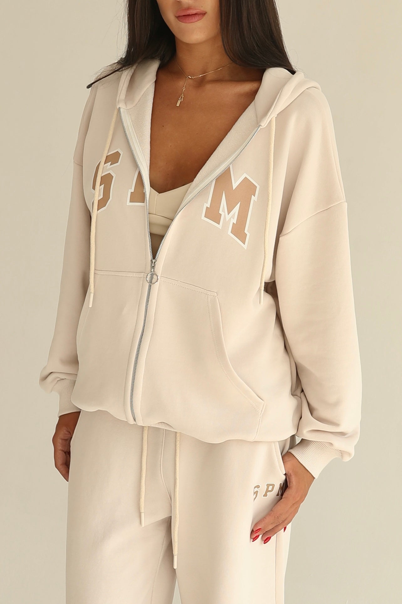 Vanilla cream zip-up hoodie