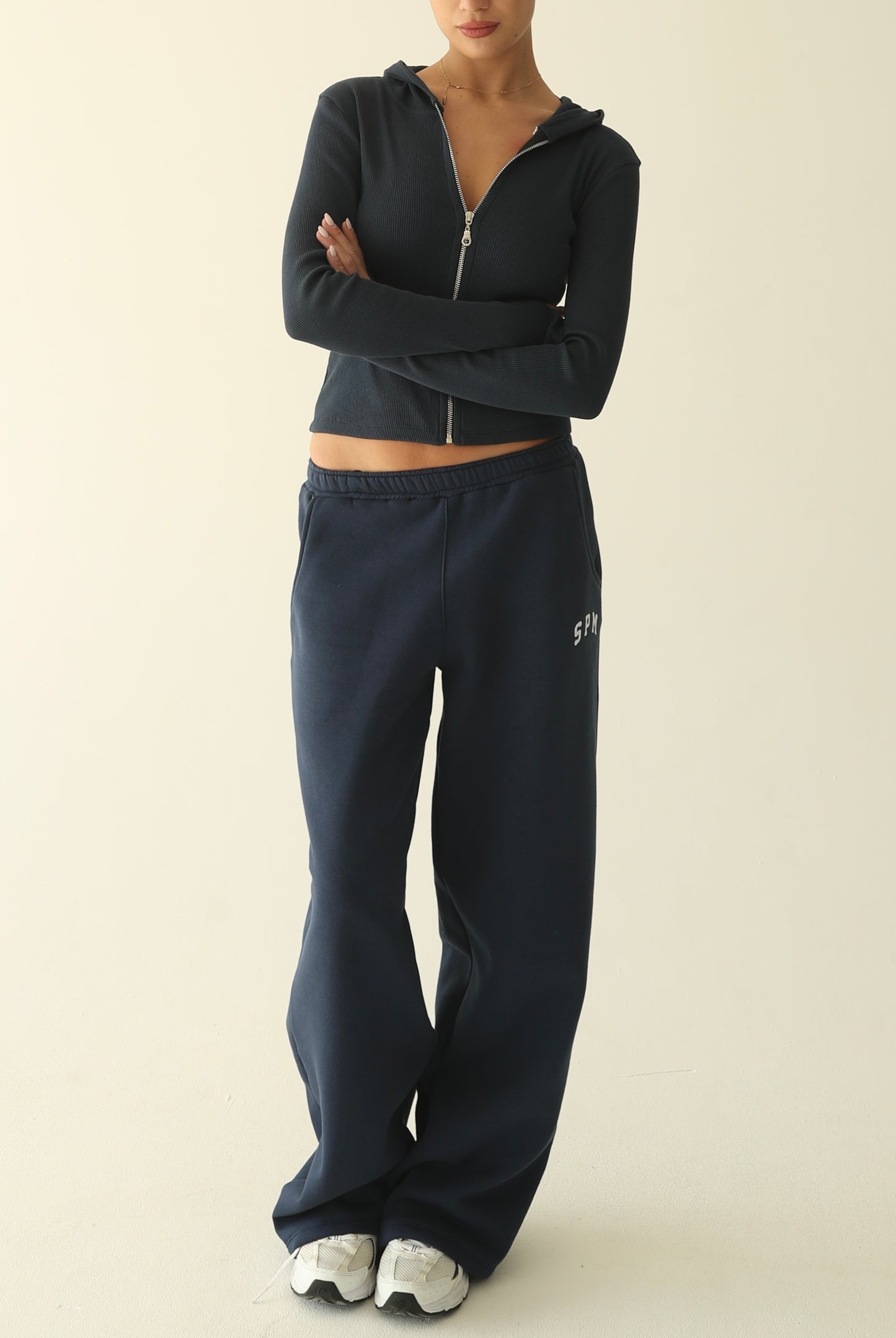 Navy blue ribbed cotton jacket