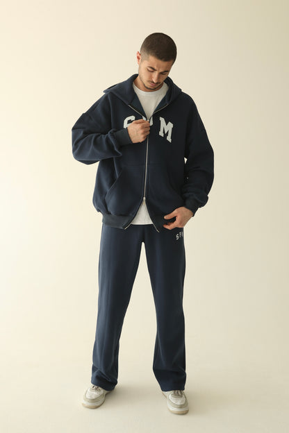 Men's Navy blue warm oversize zip-up hoodie