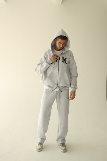 Men's Melange gray warm oversize zip-up hoodie
