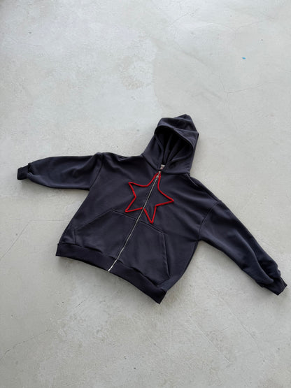 მუქი ნაცრისფერი ოვერსაიზ ჟაკეტი - წითელი ვარსკვლავი