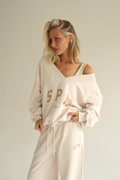 Vanilla cream V neck sweatshirt