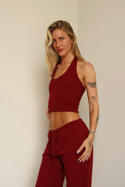 Waffle burgundy halter top