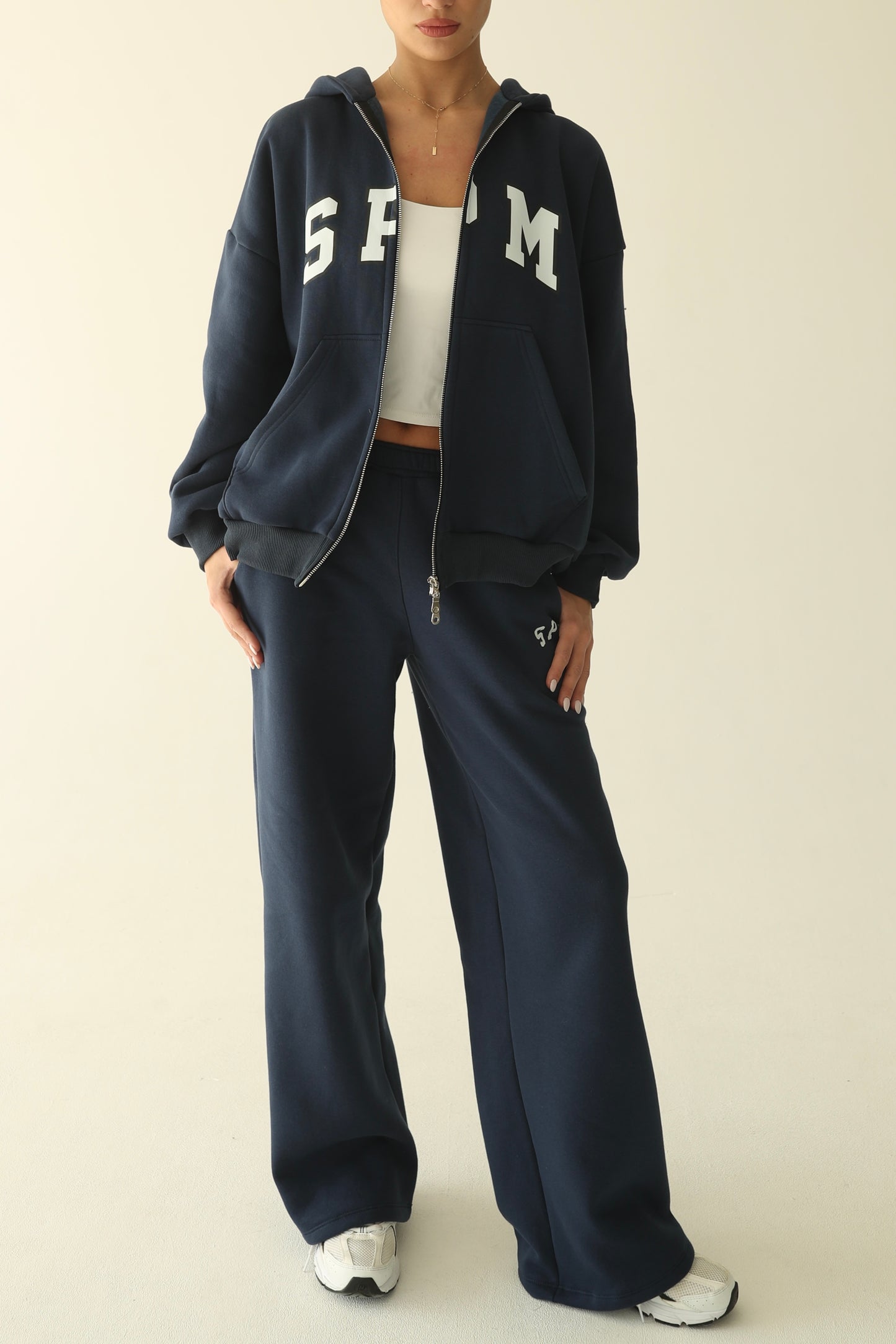 Navy blue warm straight sweatpants
