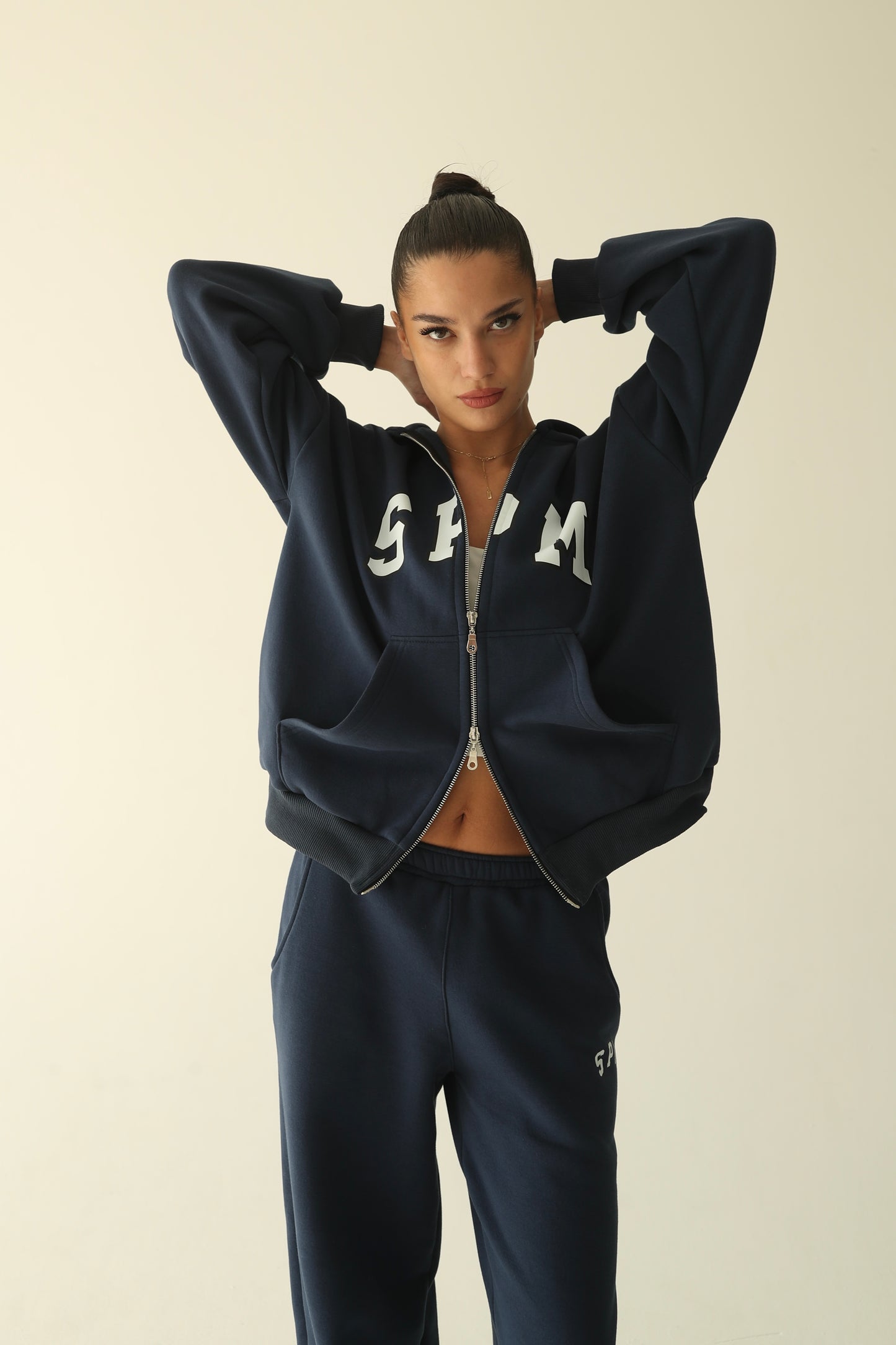 Navy blue warm oversize zip-up hoodie