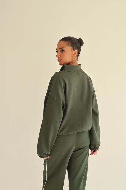 Khaki arc line track jacket