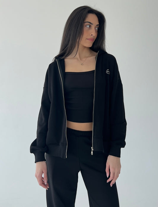 Black oversize zip-up hoodie