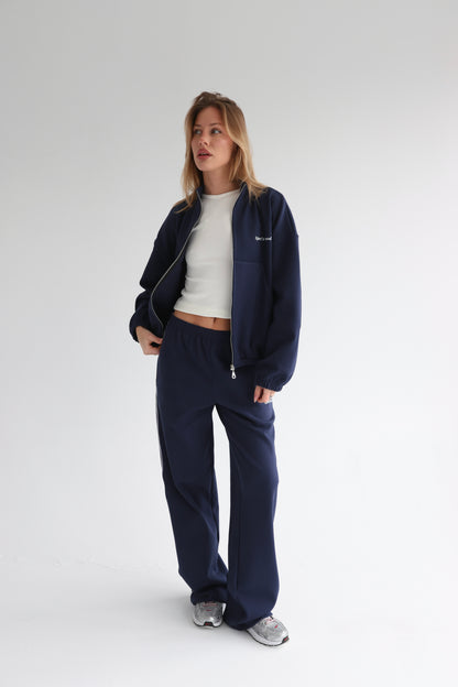 Navy blue straight line track sweatpants