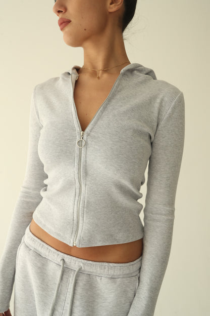 Melange gray ribbed cotton jacket