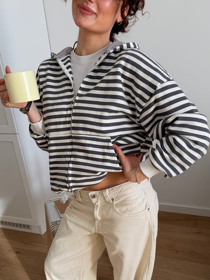 Striped oversize zip-up hoodie