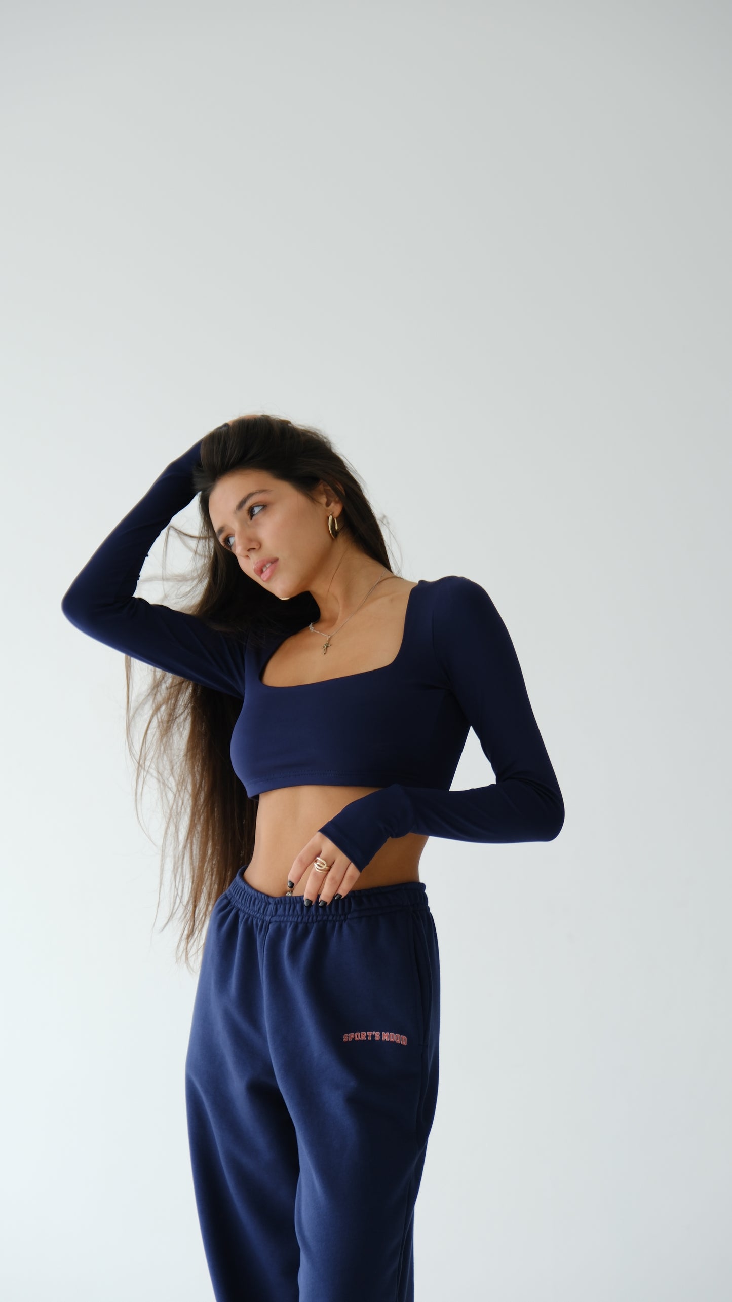 Navy blue square-neck top