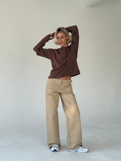 Double long sleeve brown t-shirt