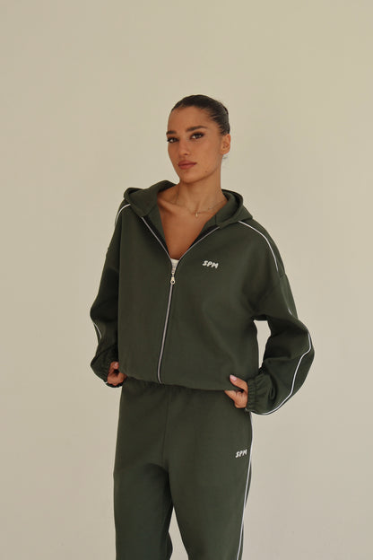 Khaki line track zip-up hoodie